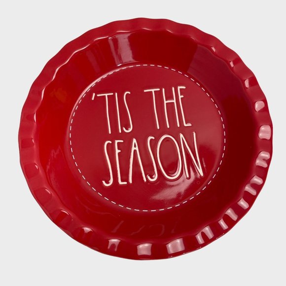 Rae Dunn Jingle Bells Tie the Season Cheer Ceramic Holiday Pie Plate Set of 3 - Picture 4 of 9